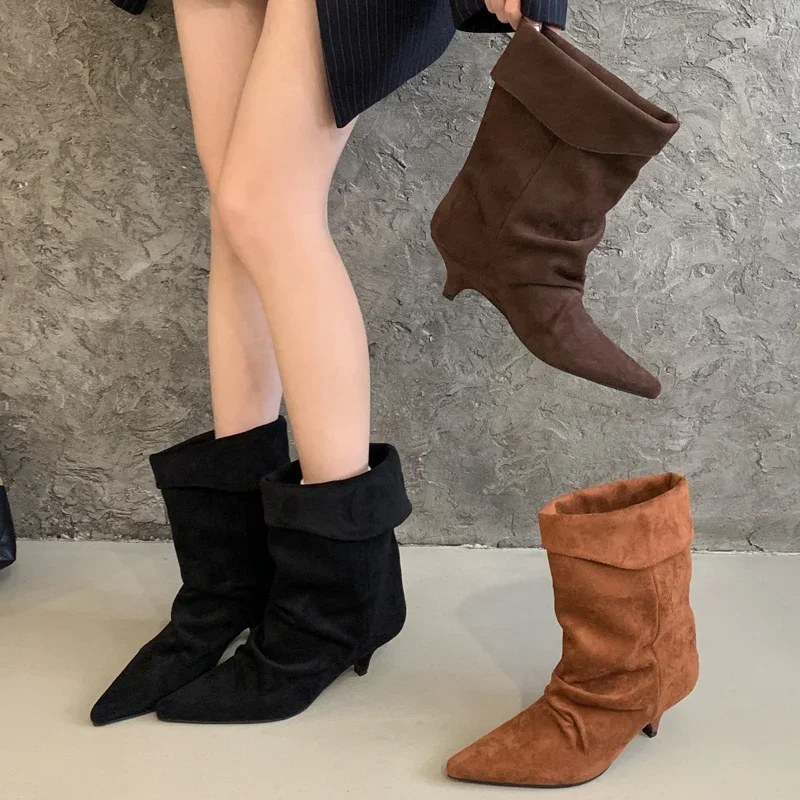 Street Fashion Vintage - Aneikeh Winter Pointed Toe Thin Low