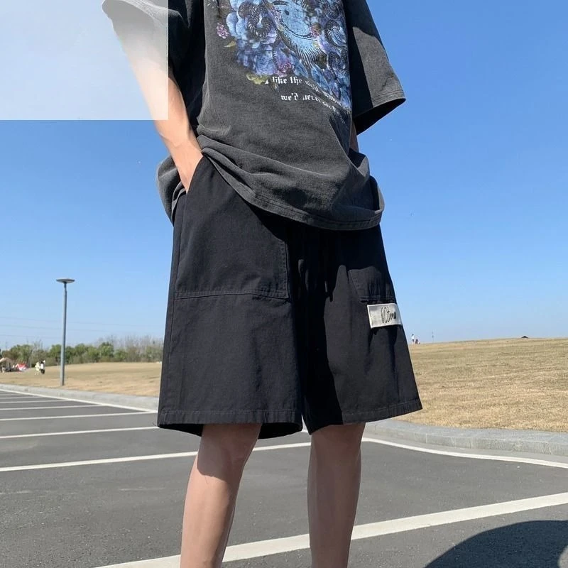 Cargo Pant Wide - Loose Elastic Waist Half Solid Wide