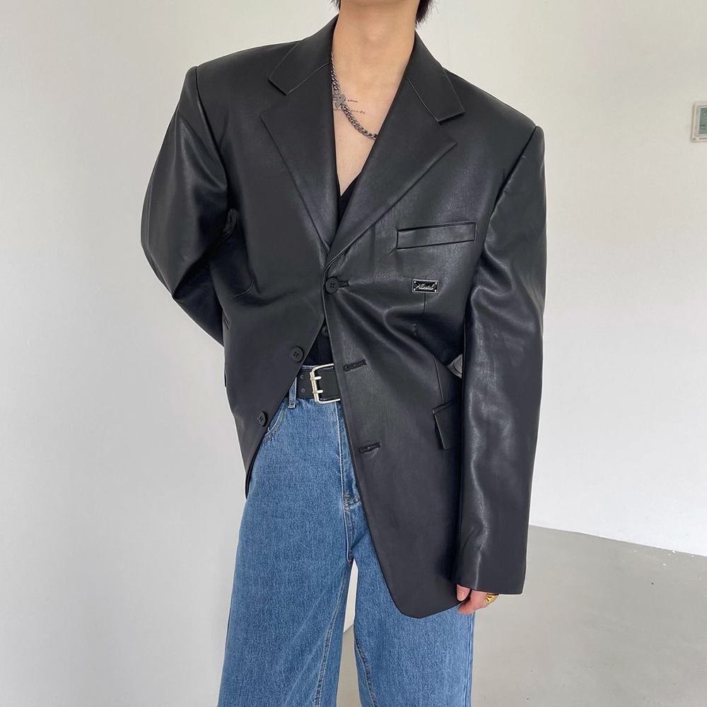 Street Fashion Trend 2025 - 2025 Winter New Men's Long-Sleeved PU