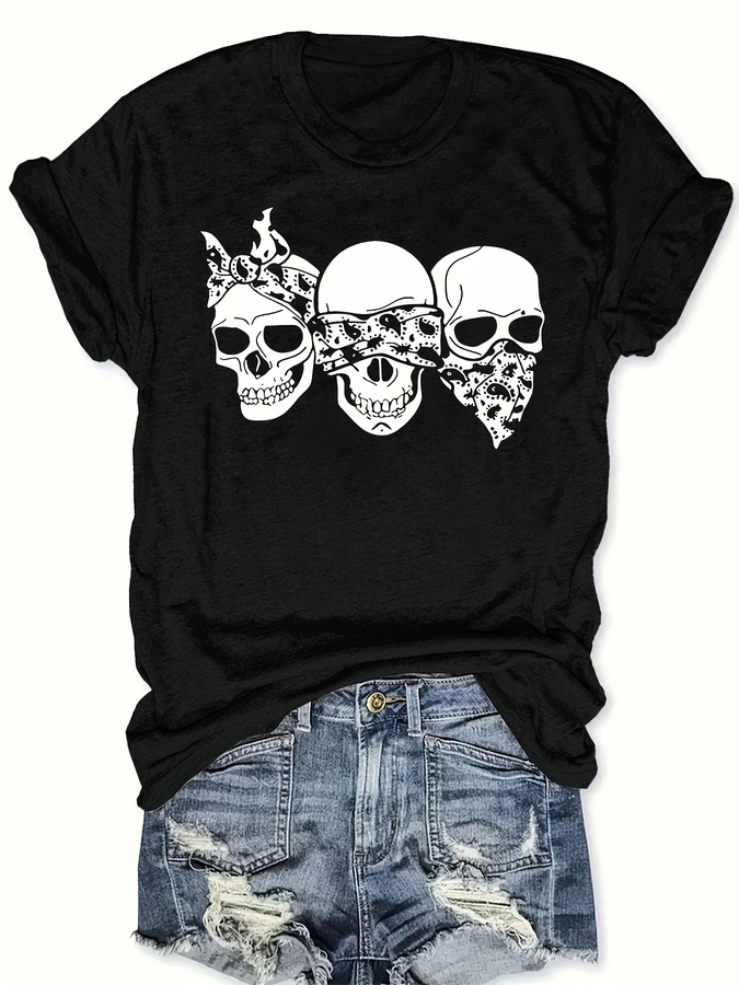 Italy Fashion Street - Happy Cartoon Skull T-Shirt, Loose Fit,
