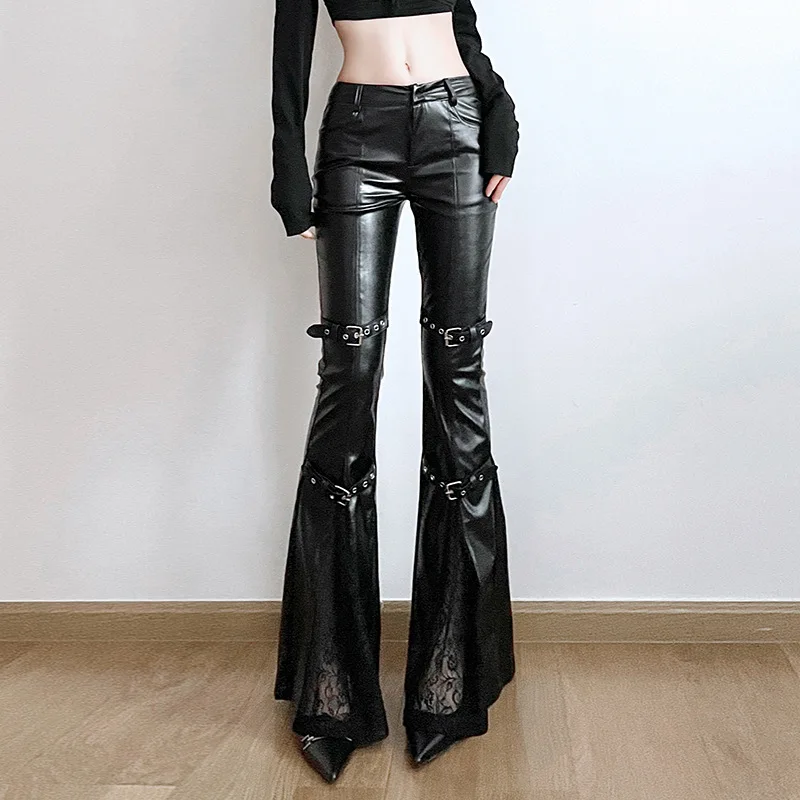 Street Fashion Vintage - Women's PU Leather Flare Pants, Gothic