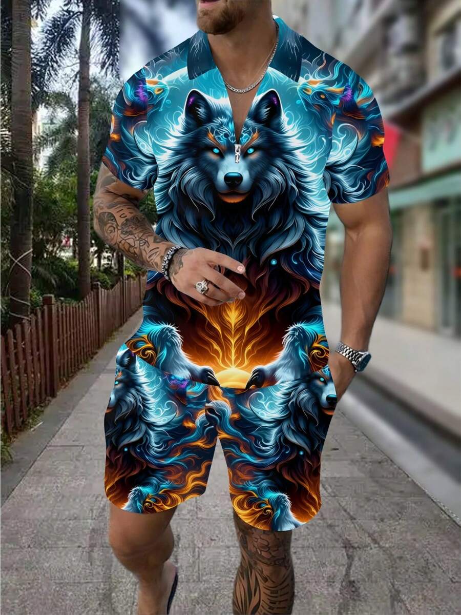 Men's Fashion 3D Wolf Print Zi - огляд і ціна Street Fashion Outfit