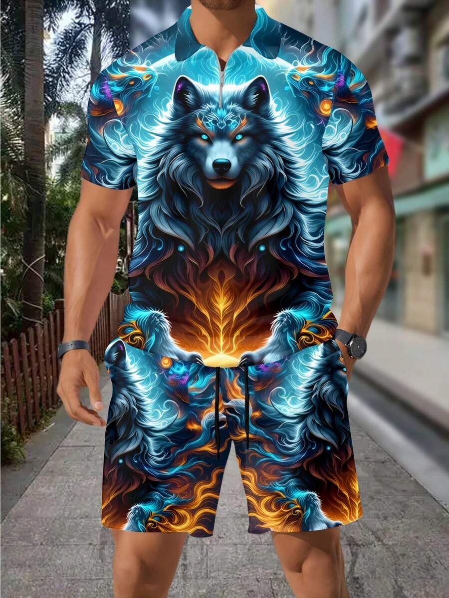 Men's Fashion 3D Wolf Print Zi - огляд і ціна Street Fashion Outfit