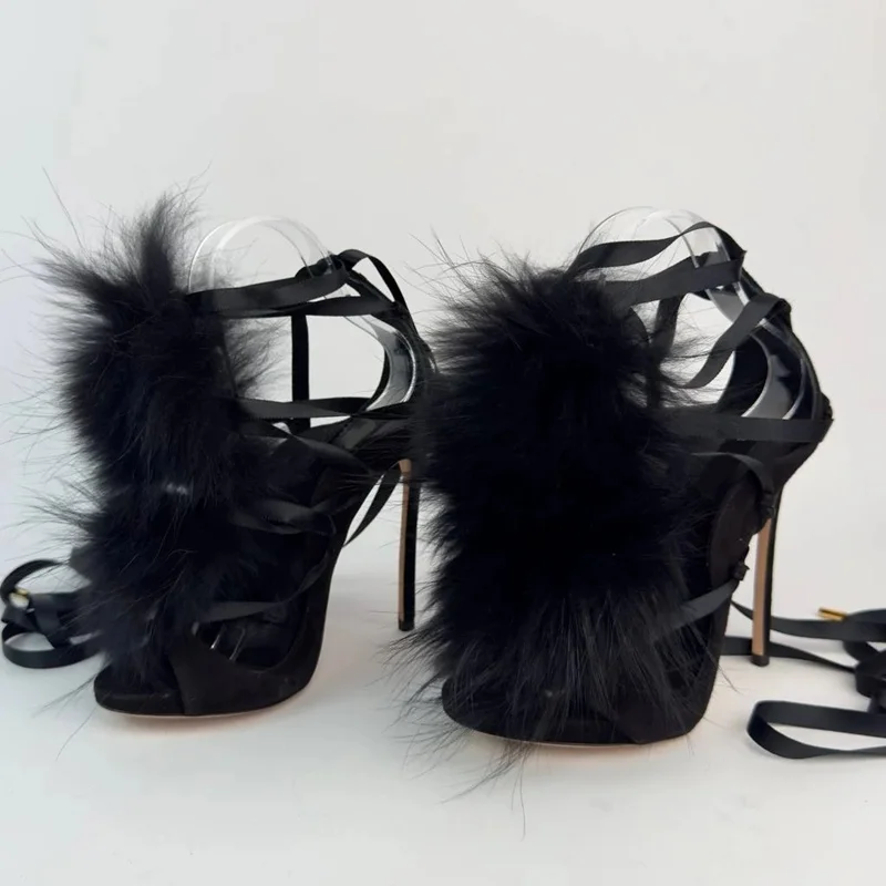 Fur Lace Up Peep Toe Hollow Ou - огляд і ціна Street Fashion Outfit