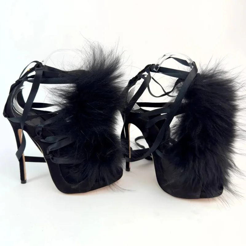 Fur Lace Up Peep Toe Hollow Ou - огляд і ціна Street Fashion Outfit