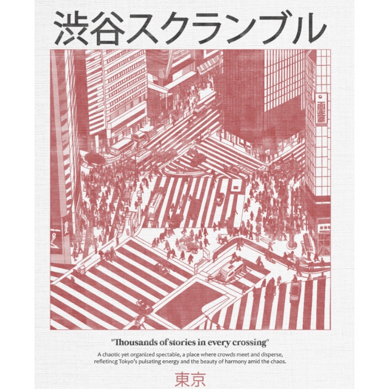 Shibuya Crossroads Pattern T-s - огляд і ціна Street Fashion Shibuya