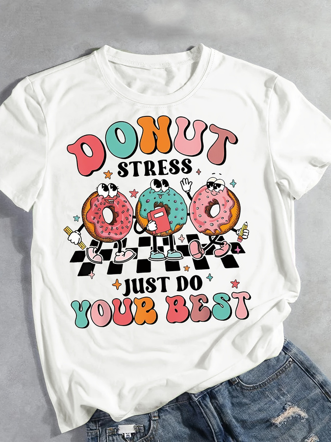 Cartoon Donut Print T-shirt, S - огляд і ціна Italy Fashion Street