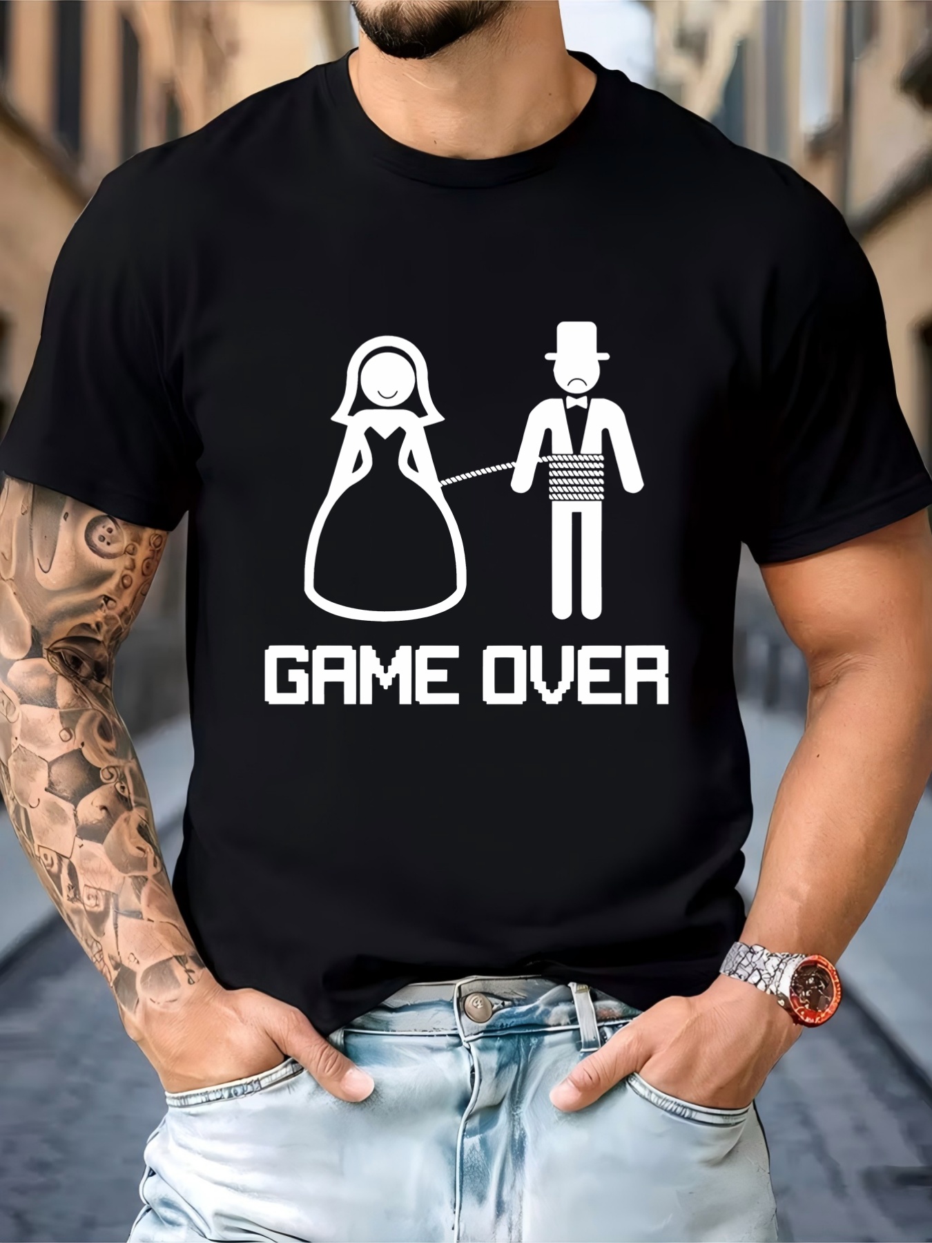 Mens Black Crew Neck Tee Funny - огляд і ціна Street Fashion Game
